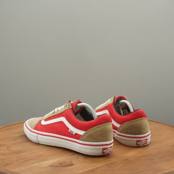 Vans Mens Old Skool Two Tone Sneakers Size 11.5 Beige Red Suede Canvas - Picture 6 of 11